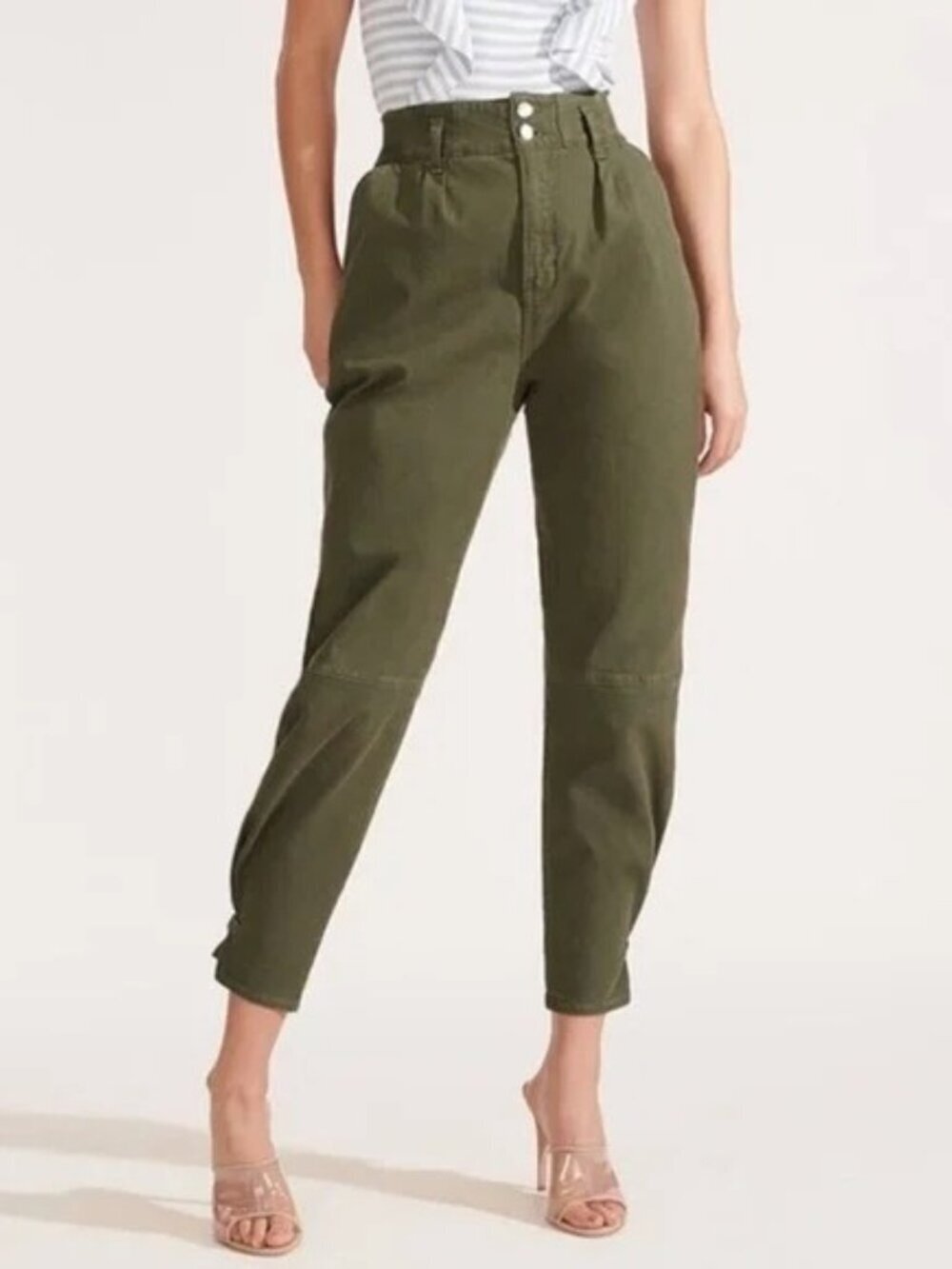 Veronica Beard Jean Monika Tapered Pants Green High Rise 30/10 Model Off Duty - Picture 2 of 16